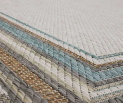 Panama Light Gray & Turquoise Geo-Bordered Outdoor Area Rug, (5' 3" X 7.5') -DHP Sales Store 810600372 A8 3