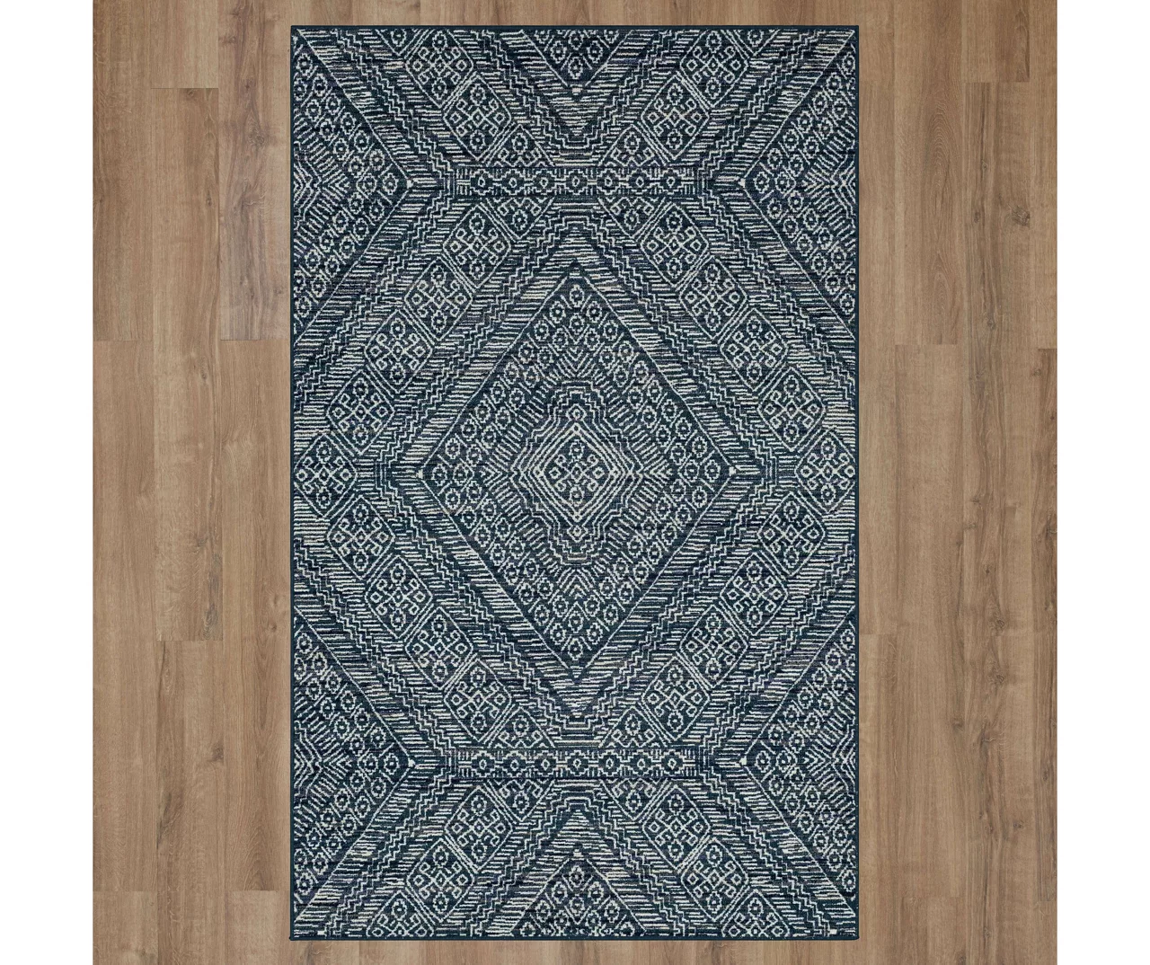 Blue & White Geometric Diamond Area Rug, (5' X 8') 5 Blue & White Geometric Diamond Area Rug, (5' X 8') - Image 3