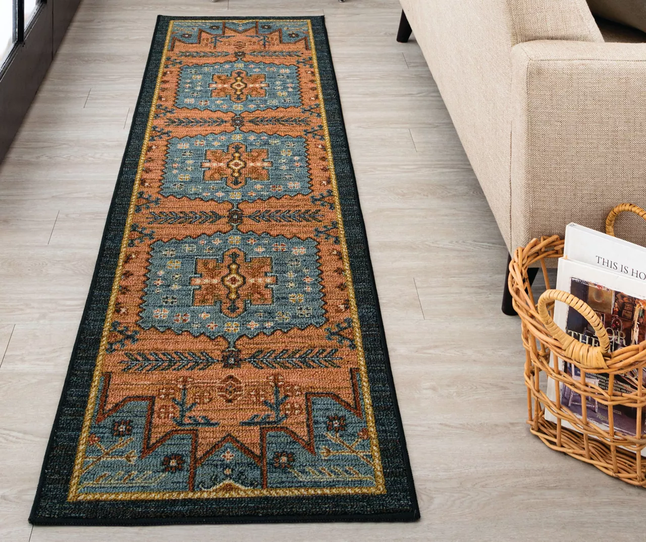 Kenbridge Blue & Brown Geometric Area Rug, (2' X 8') 7 Kenbridge Blue & Brown Geometric Area Rug, (2' X 8') - Image 5