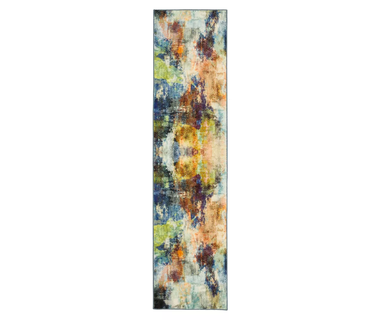 Decollage Blue & Orange Abstract Area Rug, (2' X 8') 3 Decollage Blue & Orange Abstract Area Rug, (2' X 8')