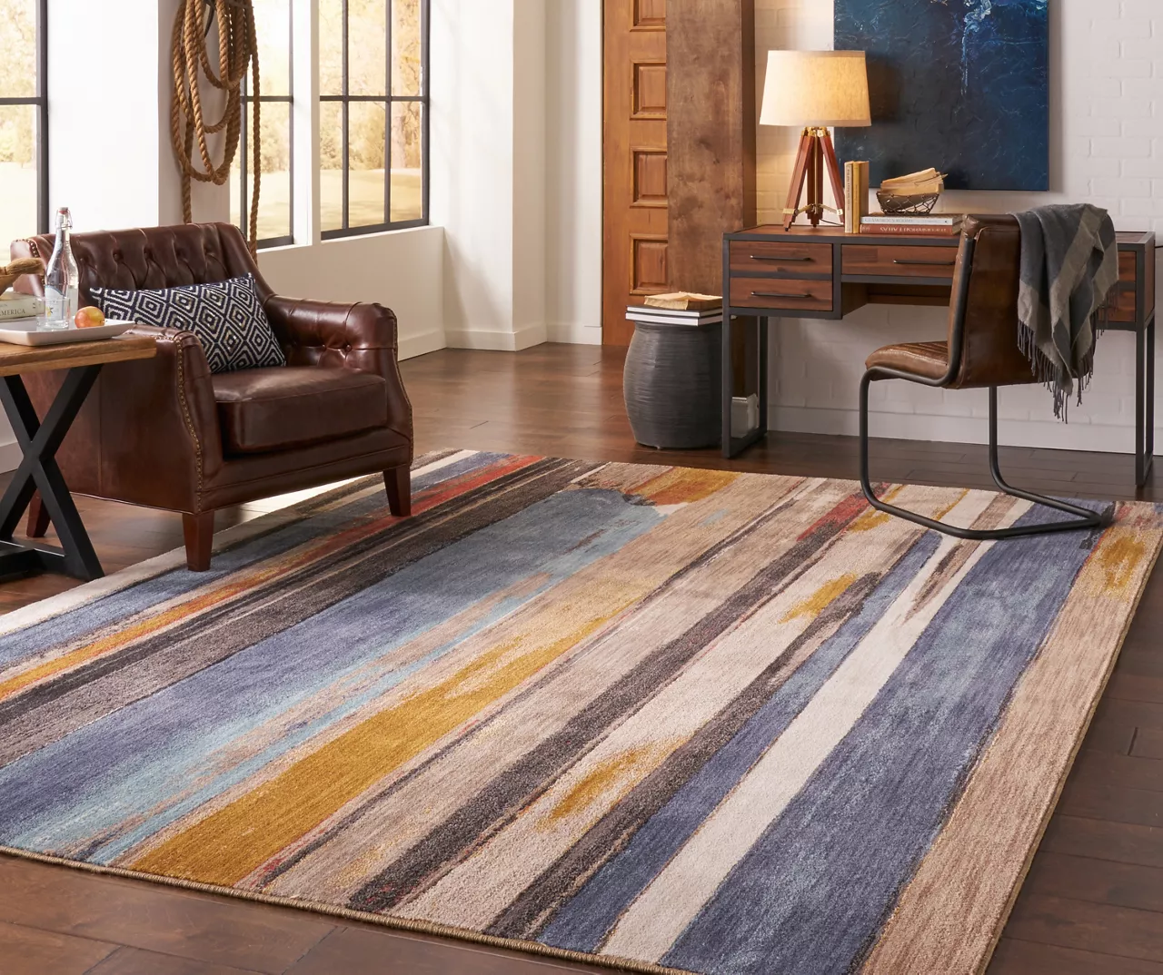 Mohawk Eureka Blue & Yellow Abstract Stripe Area Rug 5 Mohawk Eureka Blue & Yellow Abstract Stripe Area Rug - Image 3