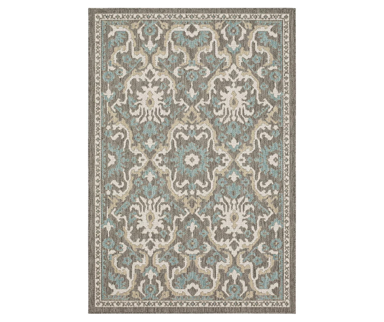 Coastal Desire Light Gray & Turquoise Ornamental Outdoor Area Rug, (8' X 10') 3 Coastal Desire Light Gray & Turquoise Ornamental Outdoor Area Rug, (8' X 10')