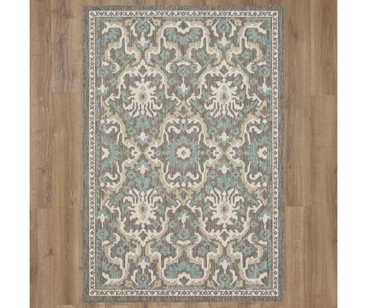Coastal Desire Light Gray & Turquoise Ornamental Outdoor Area Rug, (8' X 10') 5 Coastal Desire Light Gray & Turquoise Ornamental Outdoor Area Rug, (8' X 10') - Image 3
