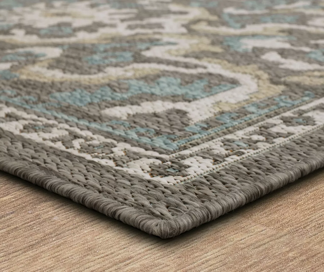 Coastal Desire Light Gray & Turquoise Ornamental Outdoor Area Rug, (8' X 10') 4 Coastal Desire Light Gray & Turquoise Ornamental Outdoor Area Rug, (8' X 10') - Image 2