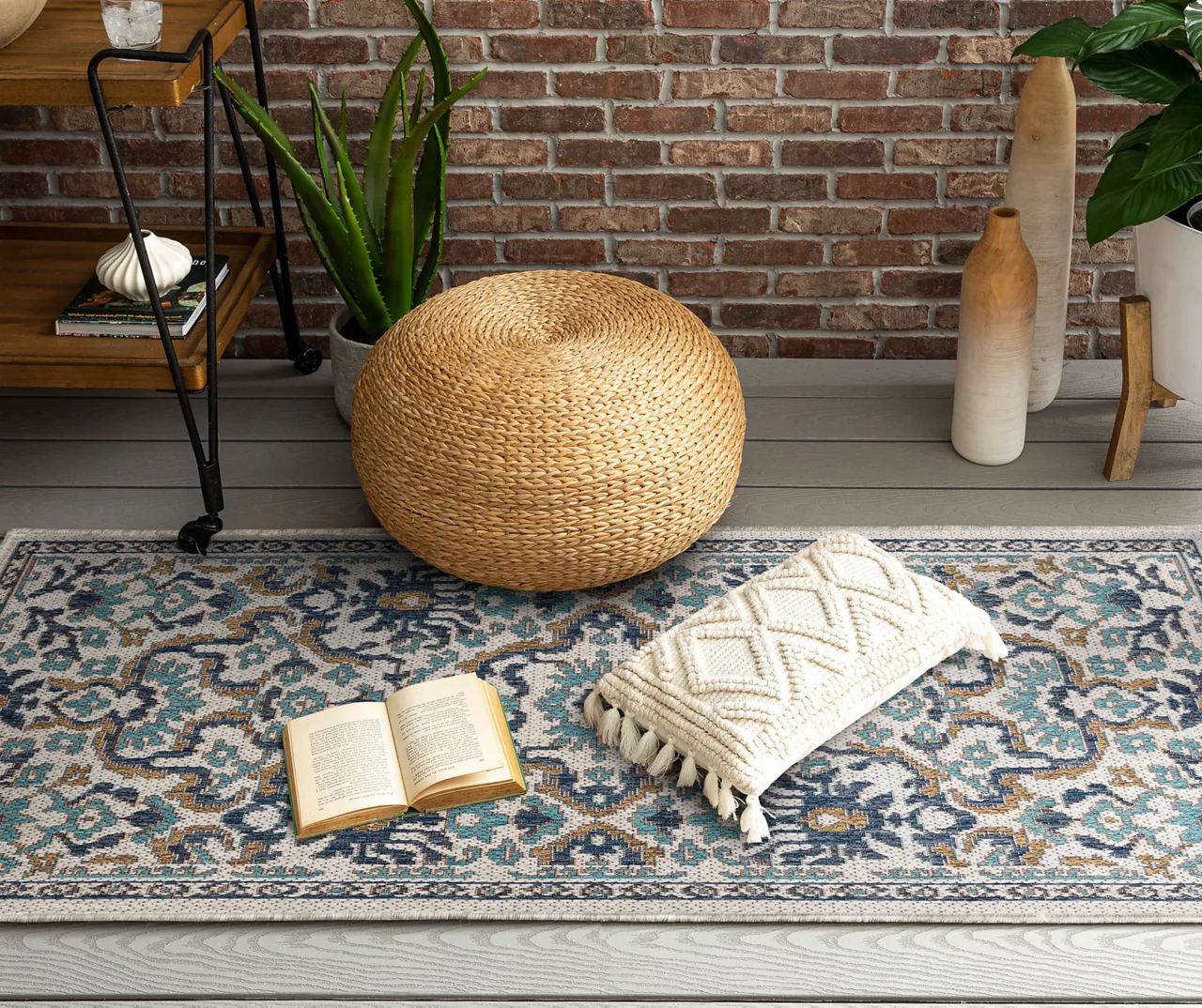 Coastal Desire Blue & Brown Ornamental Outdoor Area Rug, (2.5' X 6') 7 Coastal Desire Blue & Brown Ornamental Outdoor Area Rug, (2.5' X 6') - Image 5