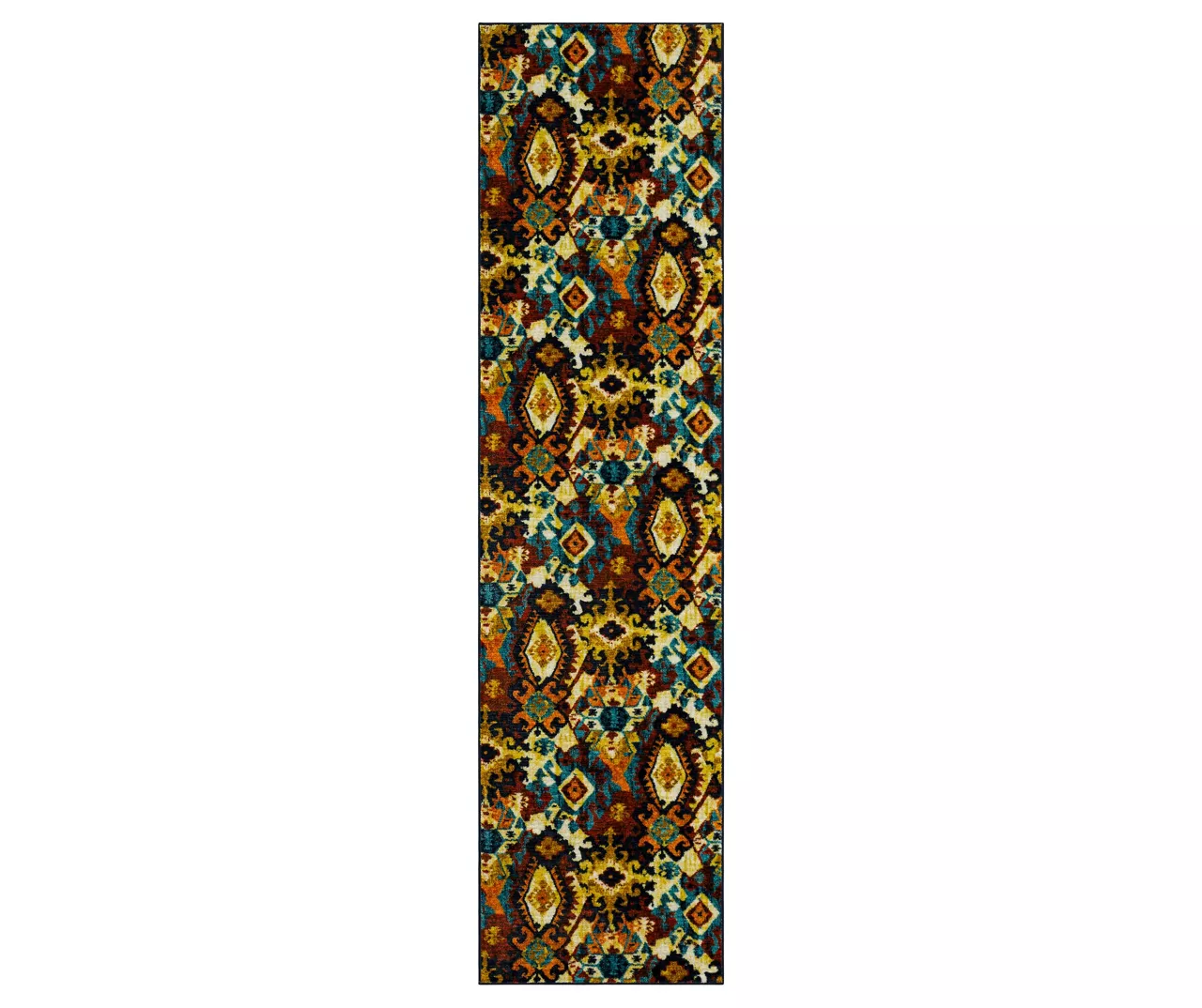 Blue & Brown Geometric Diamond Area Rug, (2.5' X 10') 3 Blue & Brown Geometric Diamond Area Rug, (2.5' X 10')