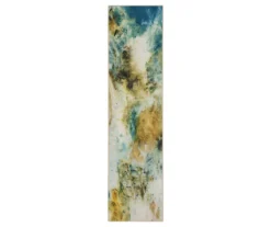 Shoreline Water Blue & Brown Abstract Area Rug, (2' X 8')