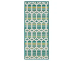 Cabana Teal & Green Geometric Outdoor Area Rug, (2.5' X 6')