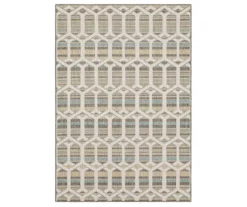Cabana Light Gray & Turquoise Geometric Outdoor Area Rug, (4' X 5.5')