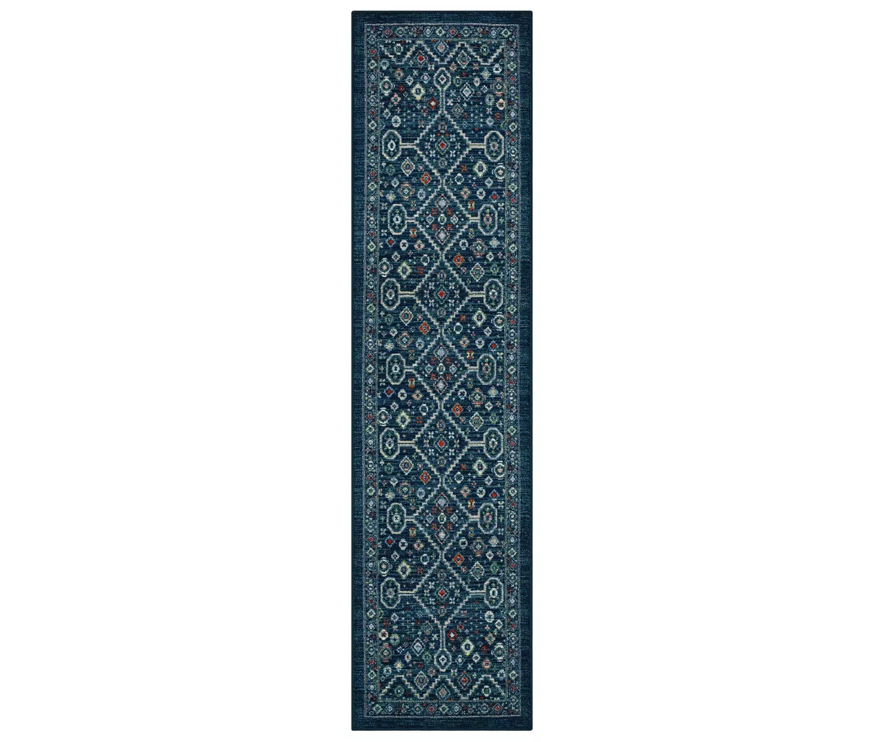 Metis Navy & Green Geometric Area Rug, (2' X 8') 3 Metis Navy & Green Geometric Area Rug, (2' X 8')