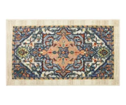 Tethys Blue & Peach Ornamental Accent Rug, (20" X 34")