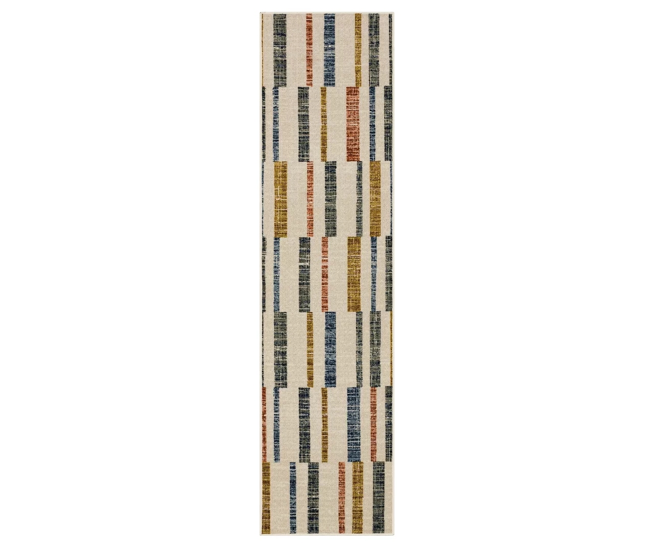 Tilton Beige & Multi-Color Block Pattern Area Rug, (2' X 8') 3 Tilton Beige & Multi-Color Block Pattern Area Rug, (2' X 8')