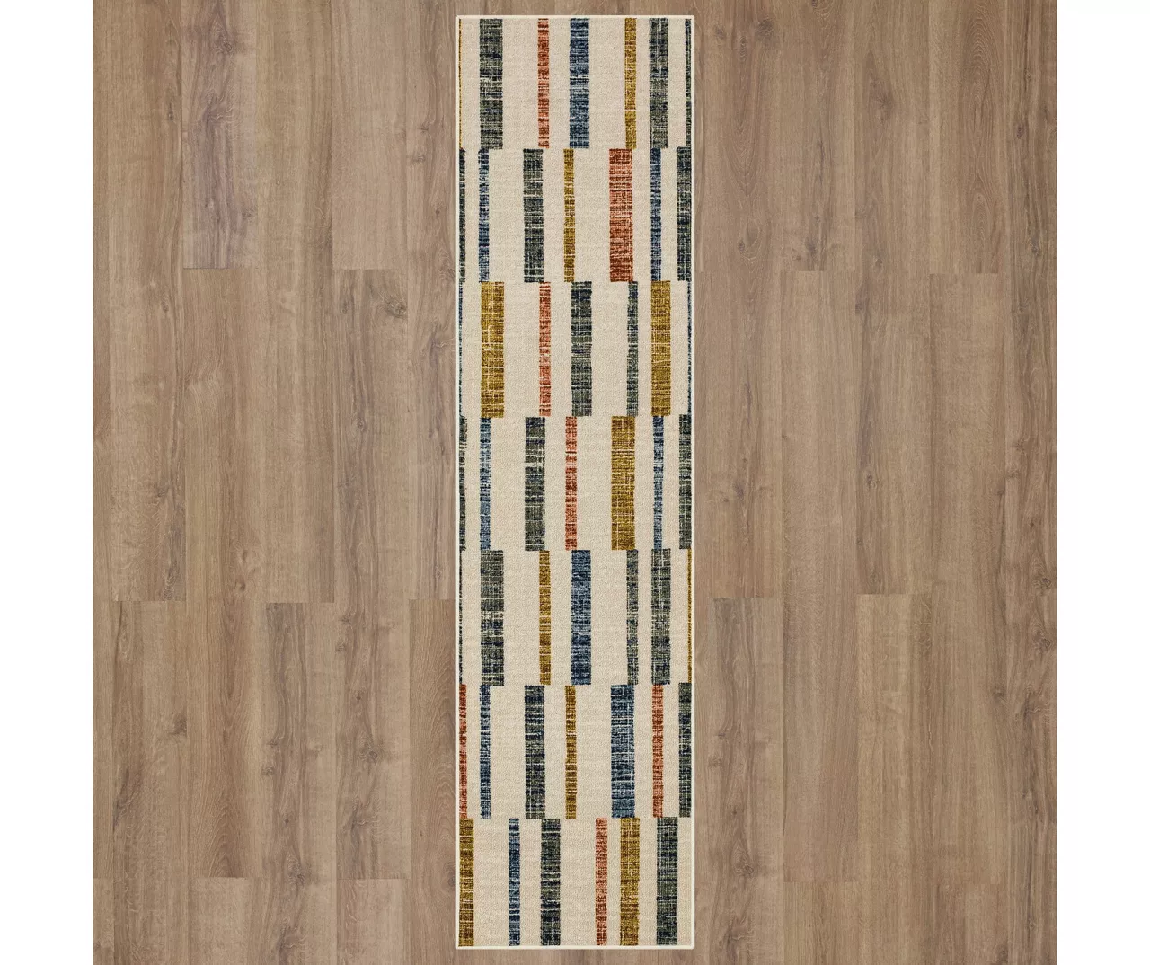 Tilton Beige & Multi-Color Block Pattern Area Rug, (2' X 8') 5 Tilton Beige & Multi-Color Block Pattern Area Rug, (2' X 8') - Image 3