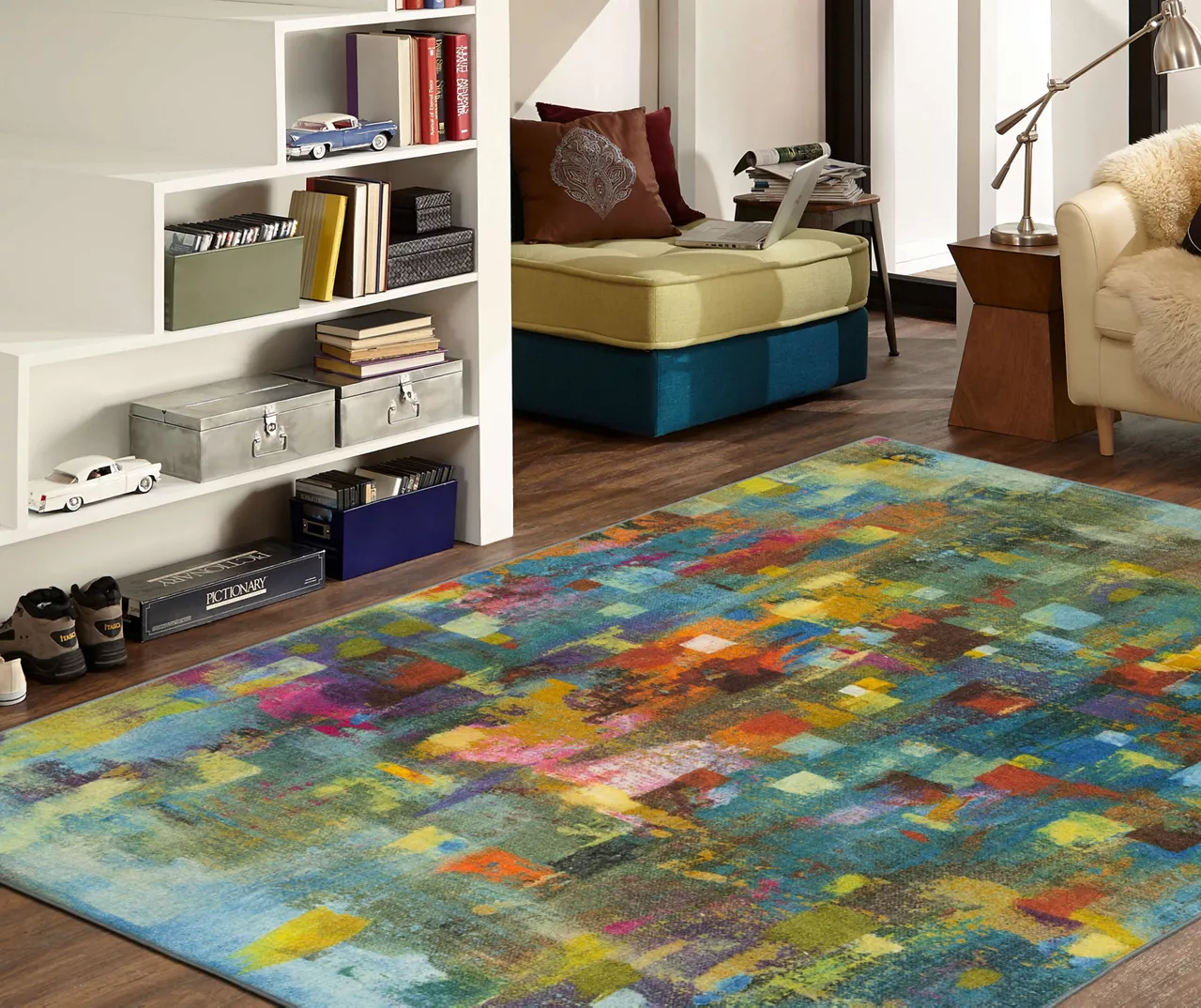Confetti Canvas Blue & Multi-Color Abstract Area Rug, (5' X 8') 10 Confetti Canvas Blue & Multi-Color Abstract Area Rug, (5' X 8') - Image 8