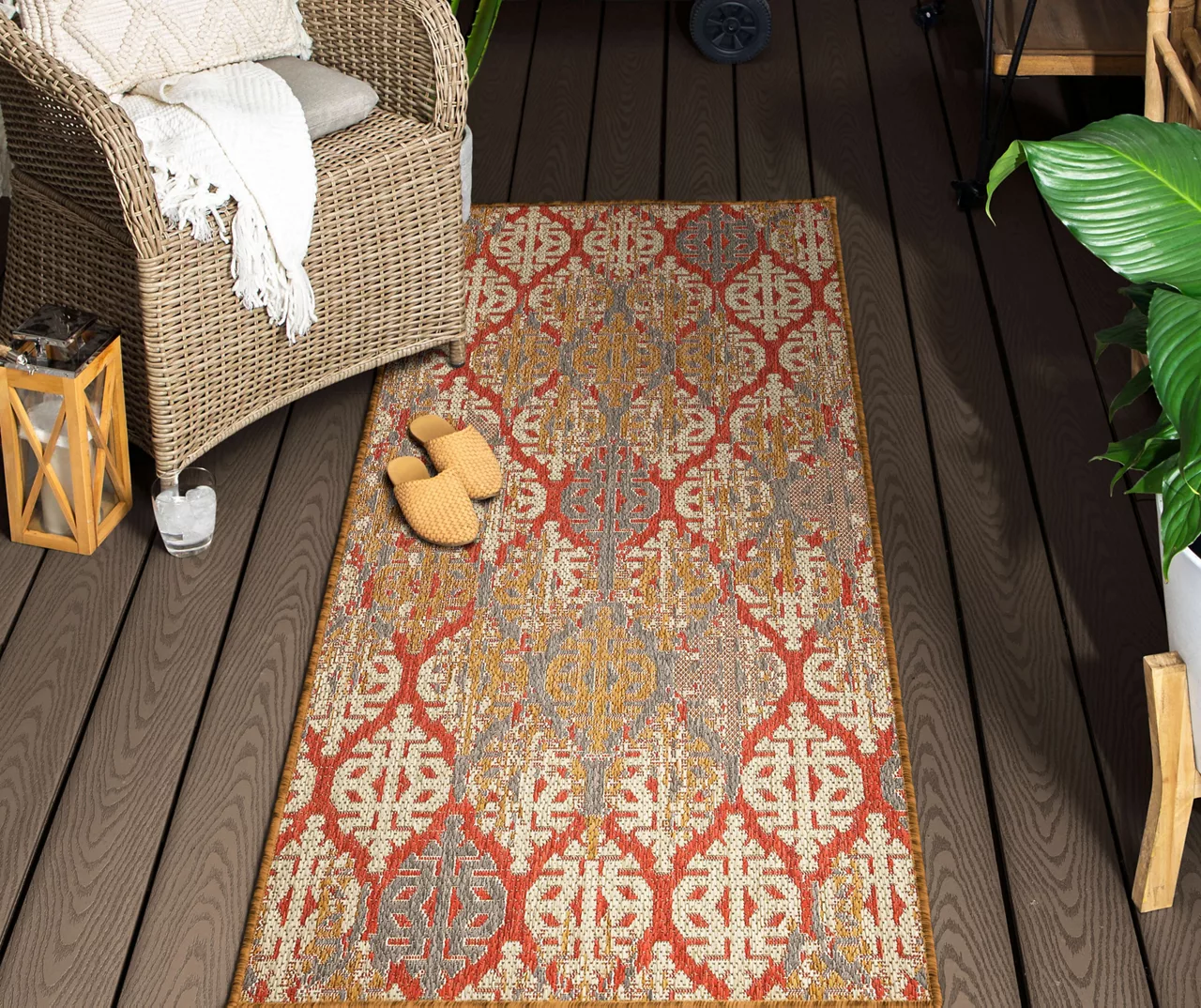 Paradise Grove Rust & Gray Arabesque Outdoor Area Rug, (2.5' X 6') 10 Paradise Grove Rust & Gray Arabesque Outdoor Area Rug, (2.5' X 6') - Image 8