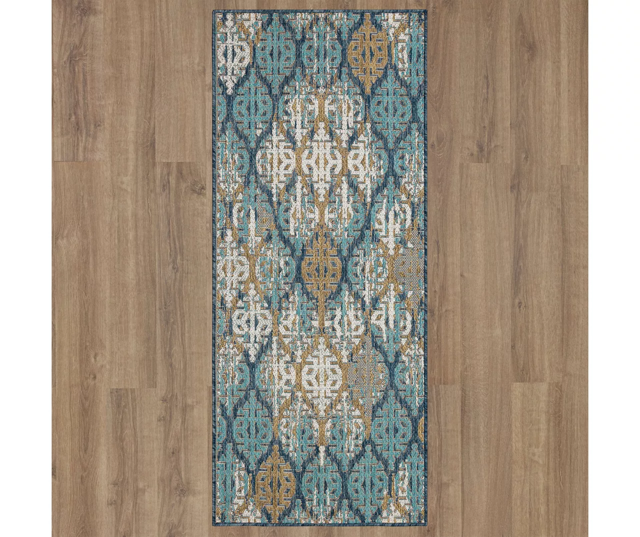 Paradise Grove Blue & Brown Arabesque Outdoor Area Rug, (2.5' X 6') 5 Paradise Grove Blue & Brown Arabesque Outdoor Area Rug, (2.5' X 6') - Image 3
