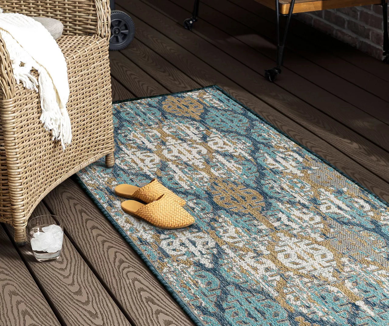 Paradise Grove Blue & Brown Arabesque Outdoor Area Rug, (2.5' X 6') 7 Paradise Grove Blue & Brown Arabesque Outdoor Area Rug, (2.5' X 6') - Image 5
