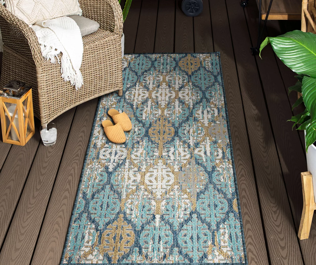 Paradise Grove Blue & Brown Arabesque Outdoor Area Rug, (2.5' X 6') 9 Paradise Grove Blue & Brown Arabesque Outdoor Area Rug, (2.5' X 6') - Image 7
