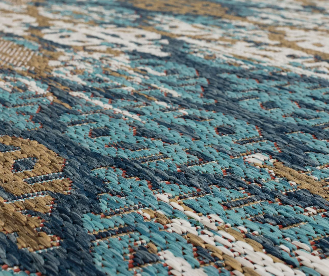 Paradise Grove Blue & Brown Arabesque Outdoor Area Rug, (2.5' X 6') 8 Paradise Grove Blue & Brown Arabesque Outdoor Area Rug, (2.5' X 6') - Image 6