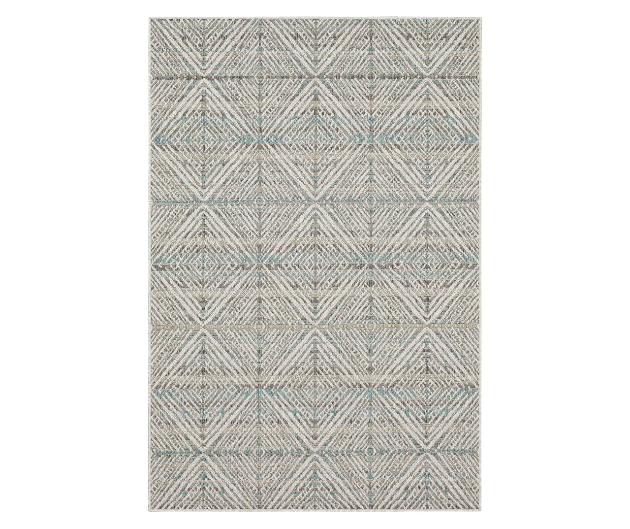 Poolside Diamond Light Gray & Turquoise Outdoor Area Rug, (5' 3" X 7.5') 3 Poolside Diamond Light Gray & Turquoise Outdoor Area Rug, (5' 3" X 7.5')