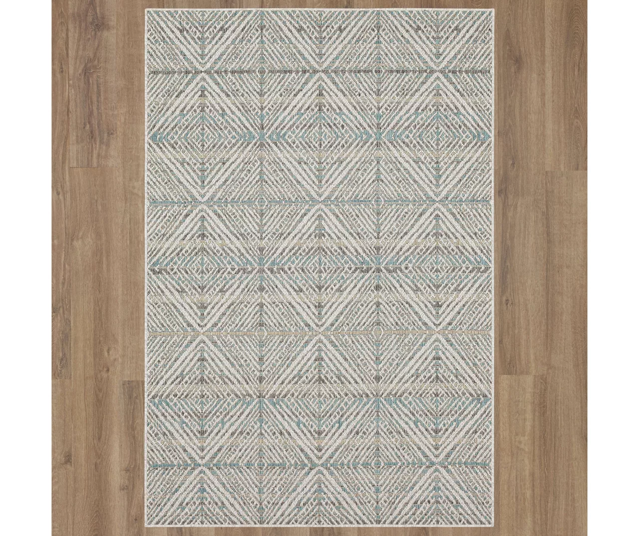Poolside Diamond Light Gray & Turquoise Outdoor Area Rug, (5' 3" X 7.5') 5 Poolside Diamond Light Gray & Turquoise Outdoor Area Rug, (5' 3" X 7.5') - Image 3