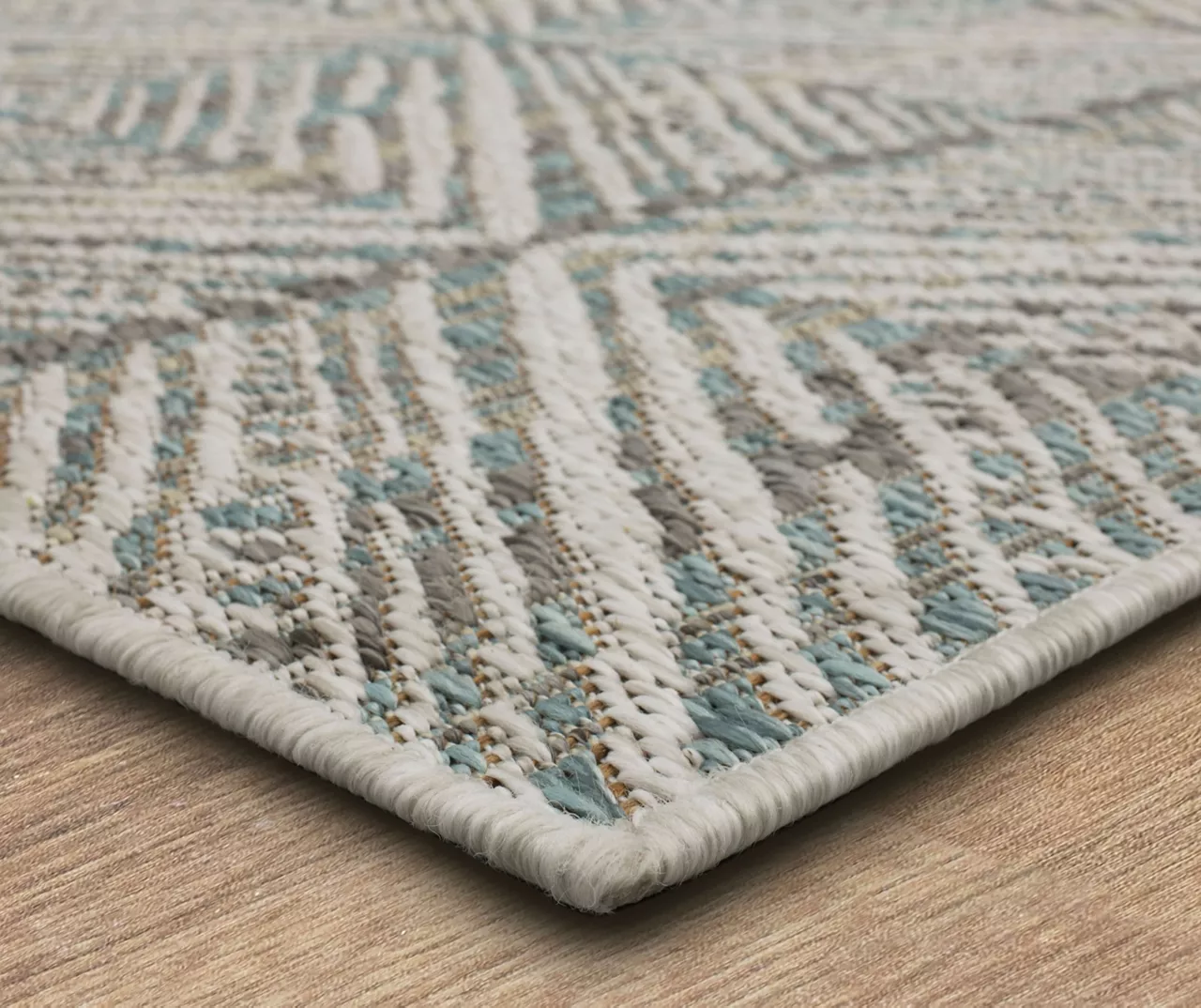 Poolside Diamond Light Gray & Turquoise Outdoor Area Rug, (5' 3" X 7.5') 4 Poolside Diamond Light Gray & Turquoise Outdoor Area Rug, (5' 3" X 7.5') - Image 2