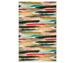 Beige & Multi-Color Brushed Stripe Area Rug