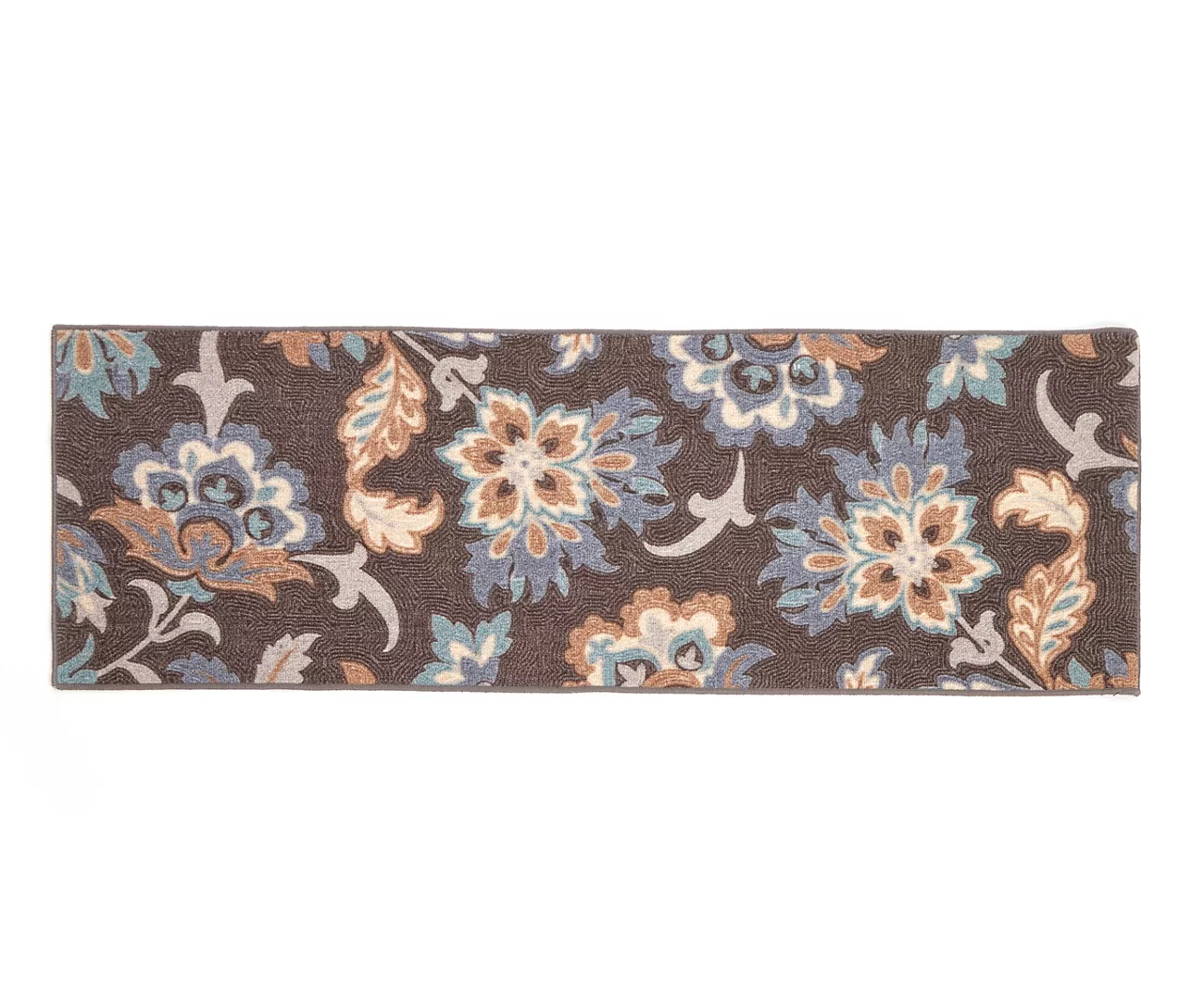 Jacobean Gray & Blue Floral Runner Rug, (2' X 6') 3 Jacobean Gray & Blue Floral Runner Rug, (2' X 6')