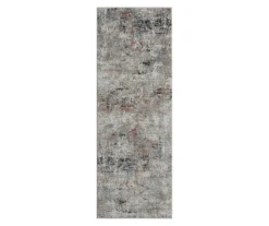 Eternity Crimson & Gray Abstract Runner Rug, (2' X 7')