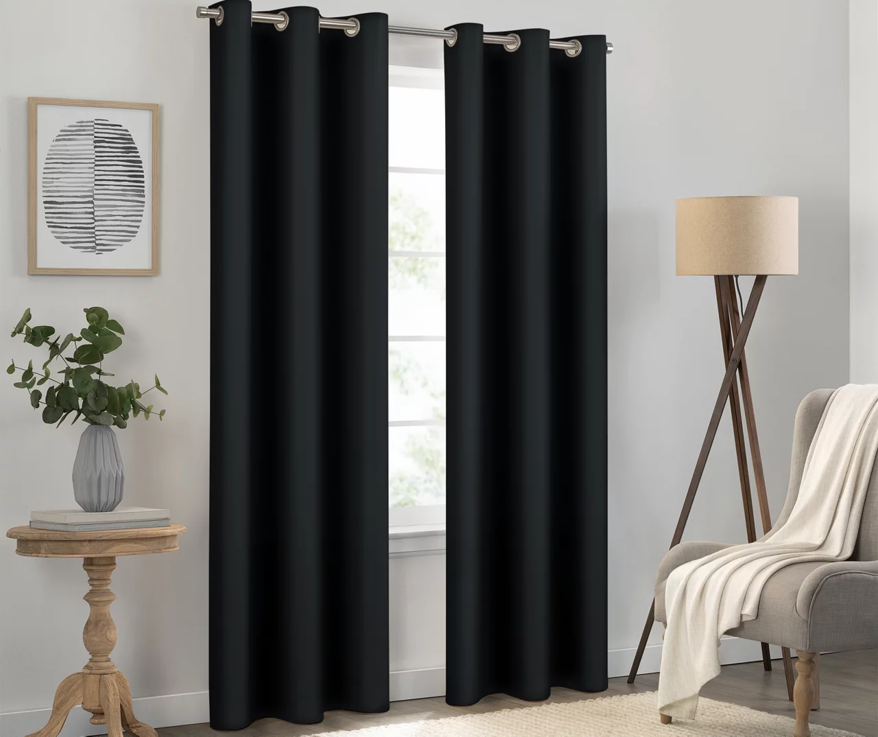 Kendall Black Blackout Grommet Curtain Panel, (63") 4 Kendall Black Blackout Grommet Curtain Panel, (63") - Image 2