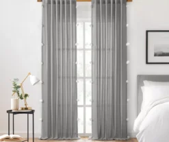 Ardmore Gray Tassel-Accent Light-Filtering Rod Pocket Curtain Panel, (63")