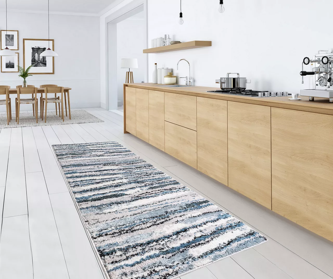 Karly Blue & Gray Watercolor Abstract Stripe Runner Rug, (2.5' X 7.4') 3 Karly Blue & Gray Watercolor Abstract Stripe Runner Rug, (2.5' X 7.4')