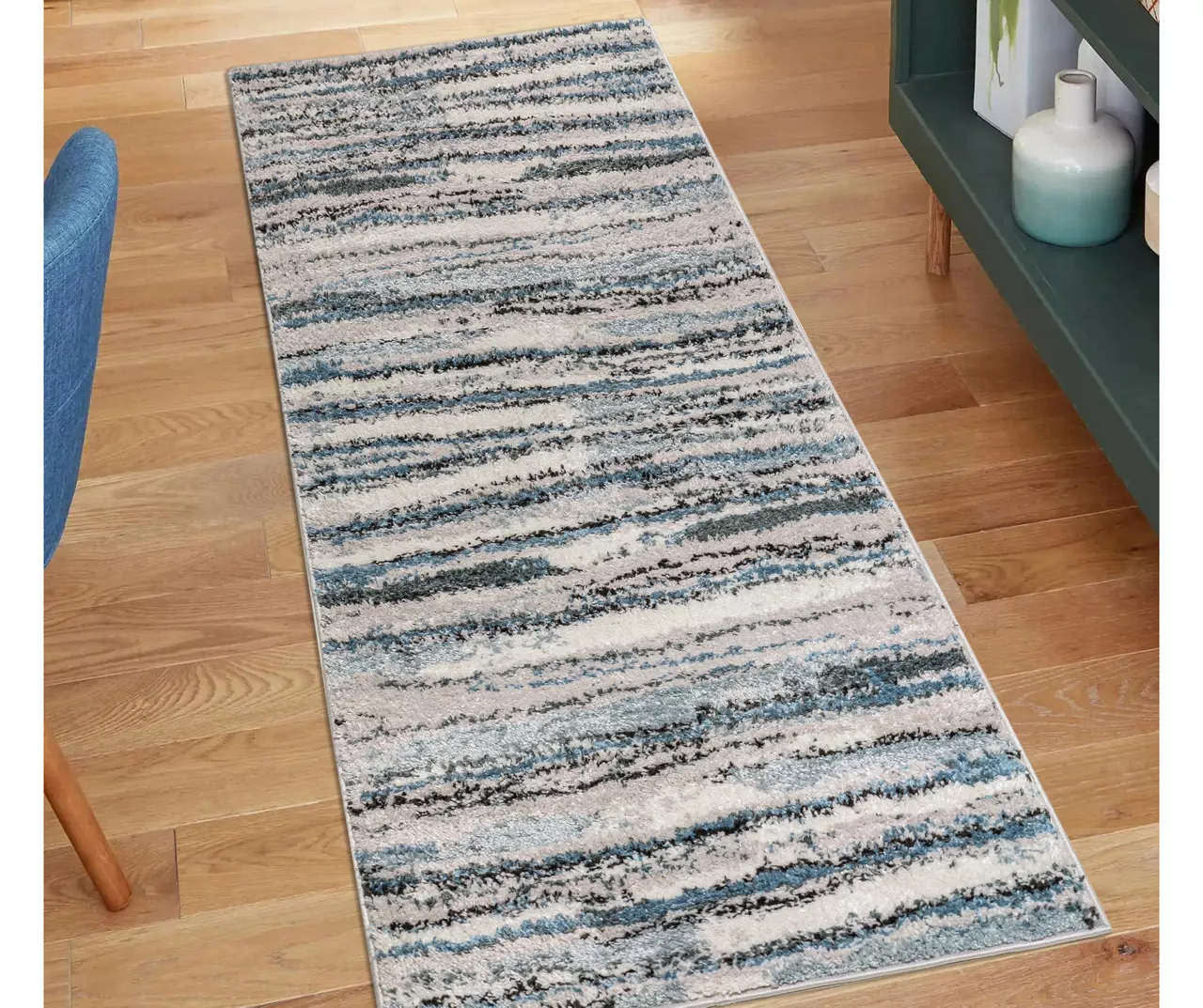 Karly Blue & Gray Watercolor Abstract Stripe Runner Rug, (2.5' X 7.4') 5 Karly Blue & Gray Watercolor Abstract Stripe Runner Rug, (2.5' X 7.4') - Image 3