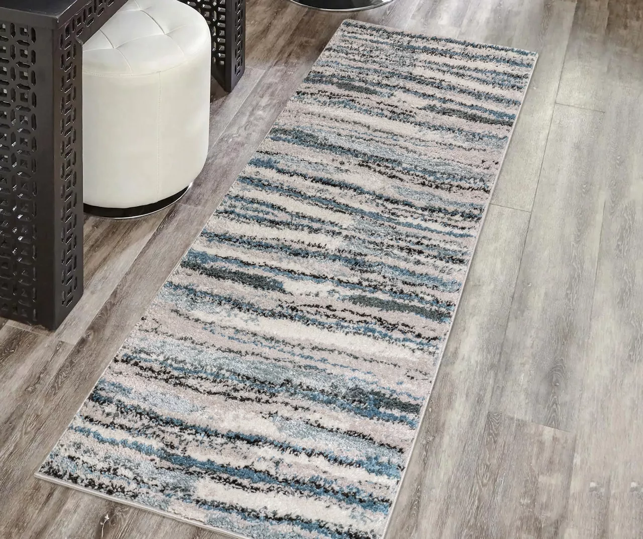 Karly Blue & Gray Watercolor Abstract Stripe Runner Rug, (2.5' X 7.4') 4 Karly Blue & Gray Watercolor Abstract Stripe Runner Rug, (2.5' X 7.4') - Image 2