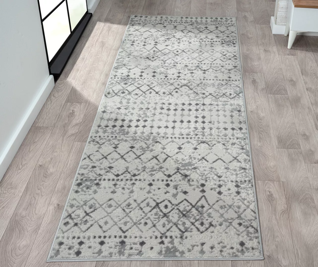 Jessica Light Gray & Cream Moroccan Geo Runner Rug, (2.5' X 7.4') 4 Jessica Light Gray & Cream Moroccan Geo Runner Rug, (2.5' X 7.4') - Image 2