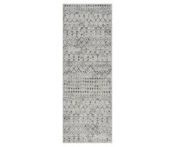 Jessica Light Gray & Cream Moroccan Geo Runner Rug, (2.5' X 7.4')