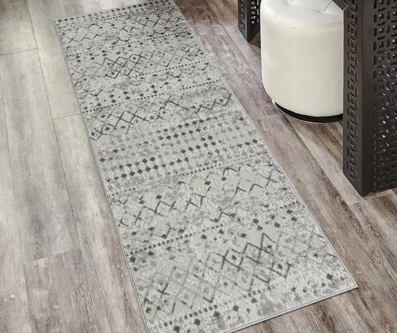 Jessica Light Gray & Cream Moroccan Geo Runner Rug, (2.5' X 7.4') 6 Jessica Light Gray & Cream Moroccan Geo Runner Rug, (2.5' X 7.4') - Image 4