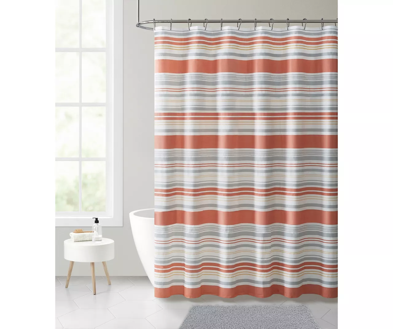 Gray & Rust Stripe 14-Piece Shower Curtain & Rug Set 3 Gray & Rust Stripe 14-Piece Shower Curtain & Rug Set
