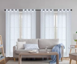 Tatiana White Sheer Tufted 4-Piece Curtain Panel Set, (84")