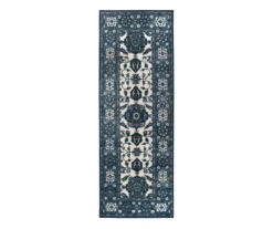 My Magic Carpet Ramage Blue Ornamental Washable Runner Rug, (2.5' X 7')