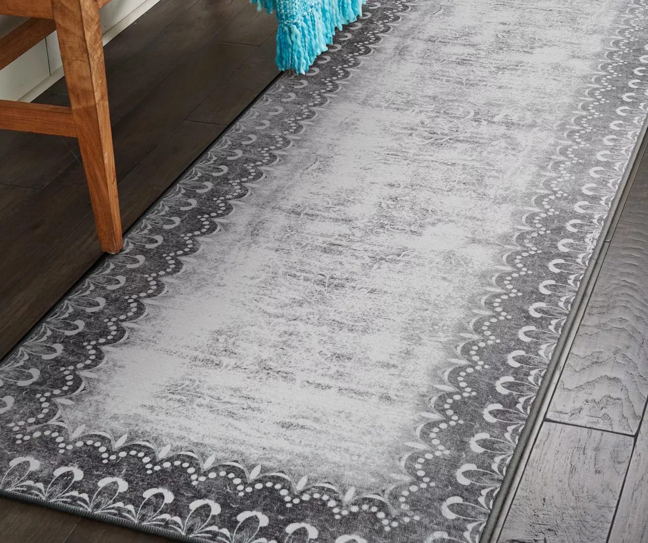 My Magic Carpet Dardon Gray Scallop-Border Washable Runner Rug, (2.5' X 7') 4 My Magic Carpet Dardon Gray Scallop-Border Washable Runner Rug, (2.5' X 7') - Image 2