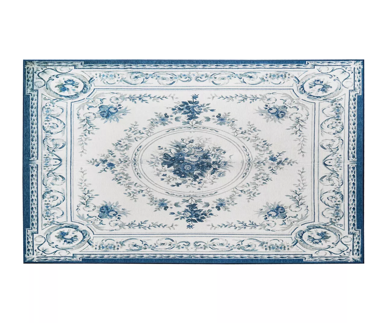 My Magic Carpet Aubusson Blue & White Ornamental Washable Area Rug, (3' X 5') 3 My Magic Carpet Aubusson Blue & White Ornamental Washable Area Rug, (3' X 5')