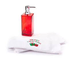 "Merry Everything" Red & White Gifts 3-Piece Soap Pump & Towel Set -DHP Sales Store 810619506 A0 2