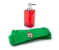 Red & Green Holiday Gnome 3-Piece Soap Pump & Towel Set -DHP Sales Store 810619509 A0 2
