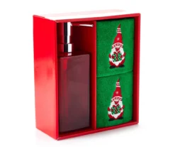 Red & Green Holiday Gnome 3-Piece Soap Pump & Towel Set