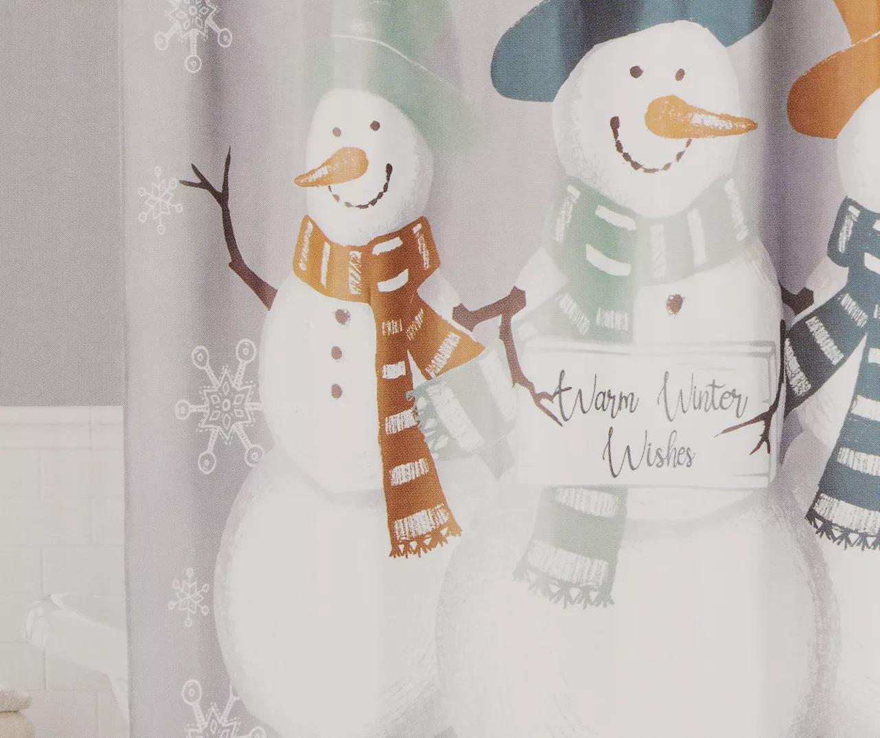 Frosted Forest Gray Snowman 13-Piece Shower Curtain Set 3 Frosted Forest Gray Snowman 13-Piece Shower Curtain Set