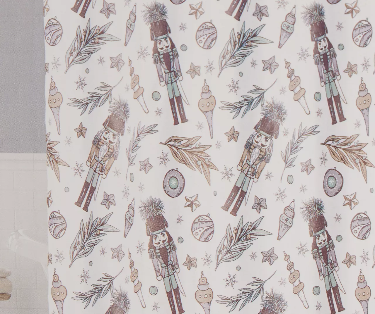 Frosted Forest Gray & Brown Nutcracker 13-Piece Shower Curtain Set 3 Frosted Forest Gray & Brown Nutcracker 13-Piece Shower Curtain Set