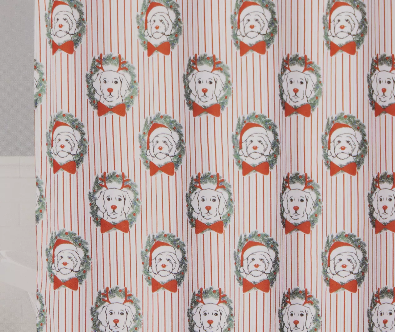 Santa's Workshop Red Holiday Dog Stripe 13-Piece Shower Curtain Set 3 Santa's Workshop Red Holiday Dog Stripe 13-Piece Shower Curtain Set