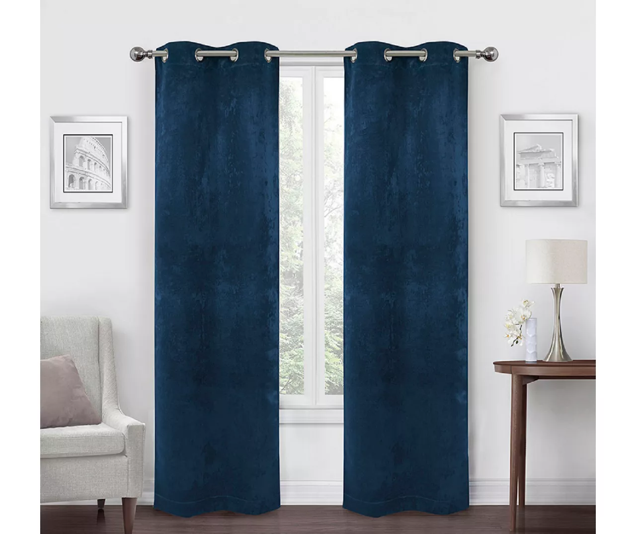 Navy Velvet Abstract Blackout Grommet Curtain Panel Pair, (84") 3 Navy Velvet Abstract Blackout Grommet Curtain Panel Pair, (84")