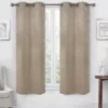 Taupe Velvet Abstract Blackout Grommet Curtain Panel Pair, (63")